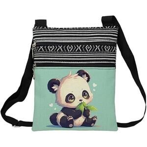NEW Messenger Bag Purse Adjustable Strap Zipper Closure 9.25 x 7.48" Baby Panda